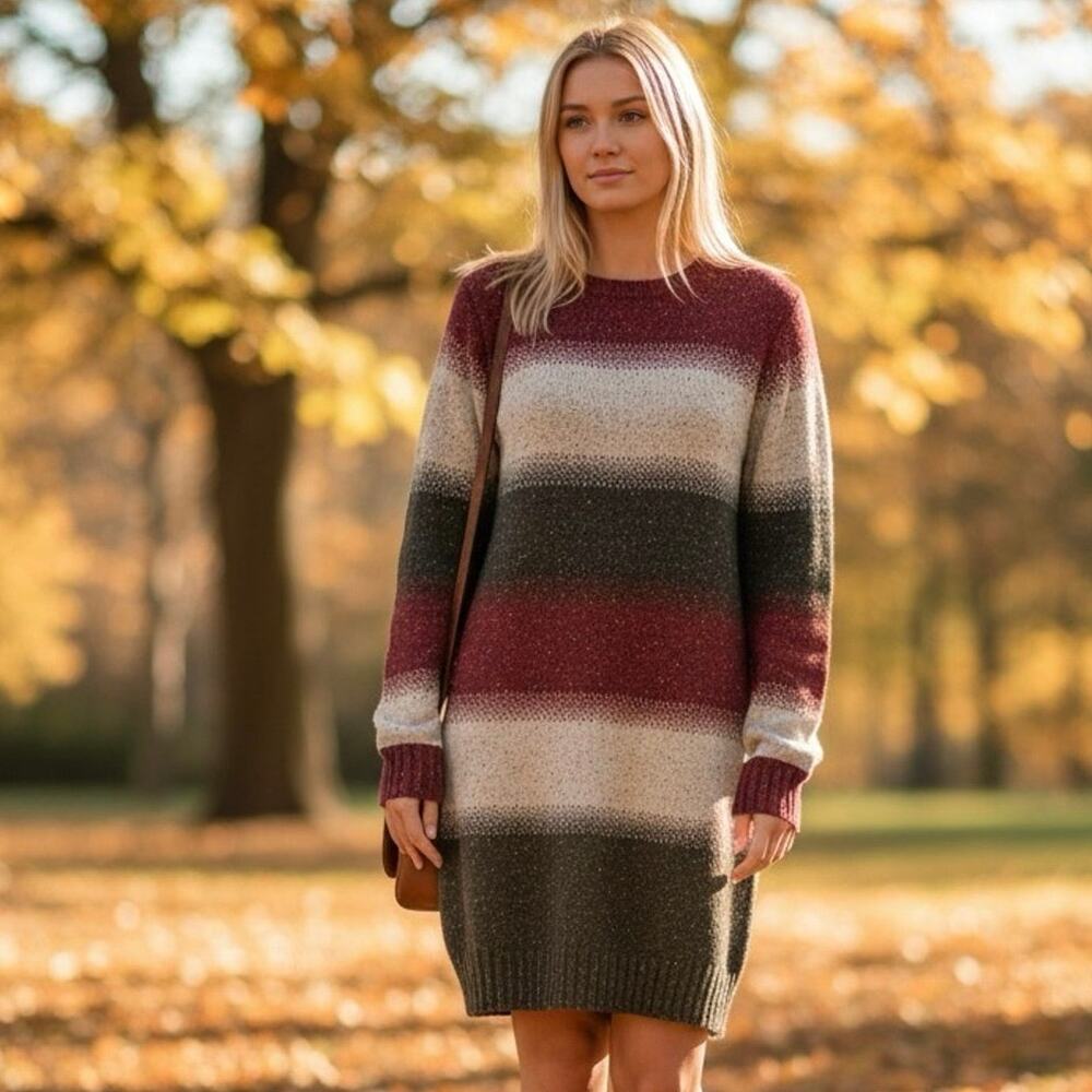 Cozy Sweater Dress red black Sz M Ombre knit Fall by by & by
